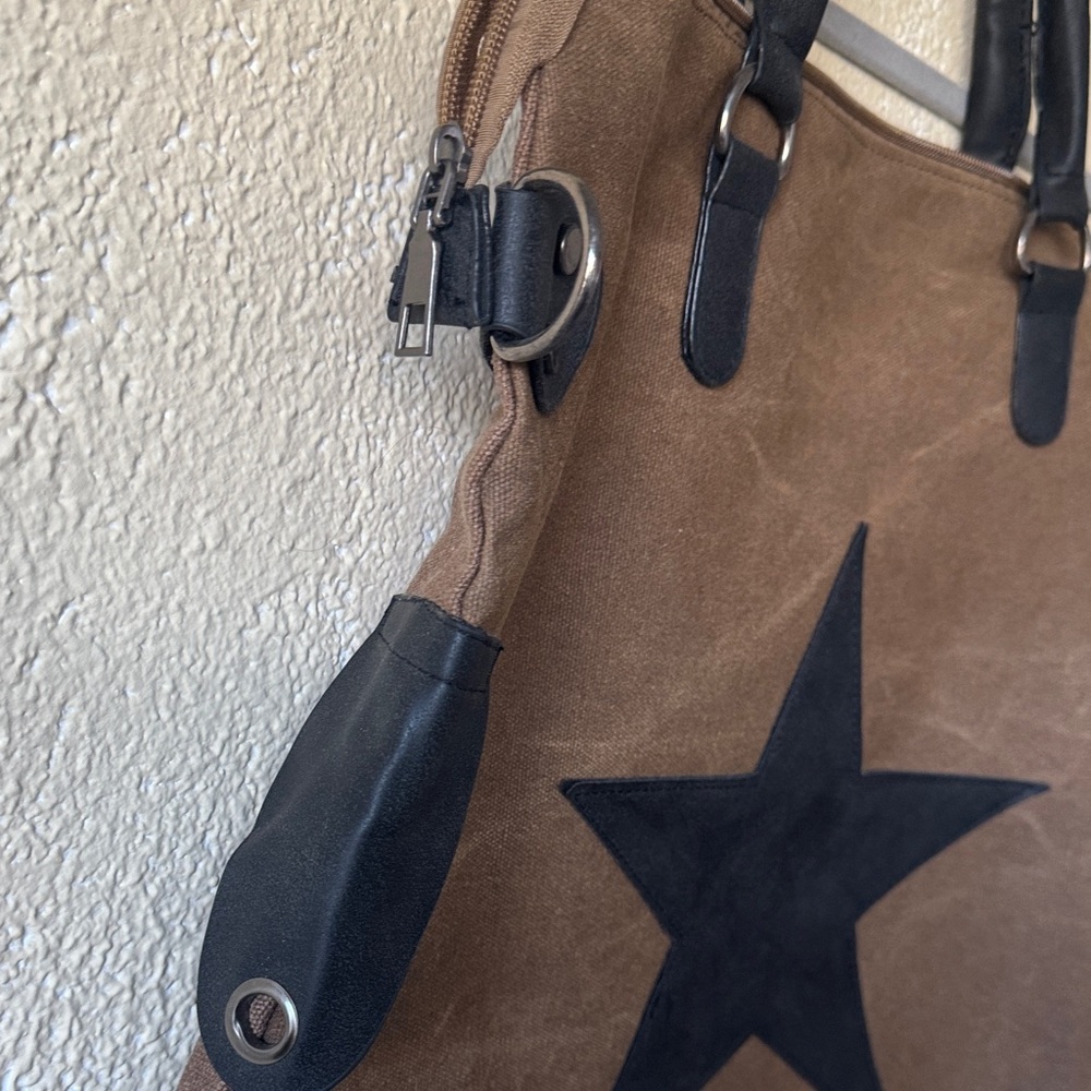 Brown and Black Star Canvas Tote Bag - Picture 3 of 10